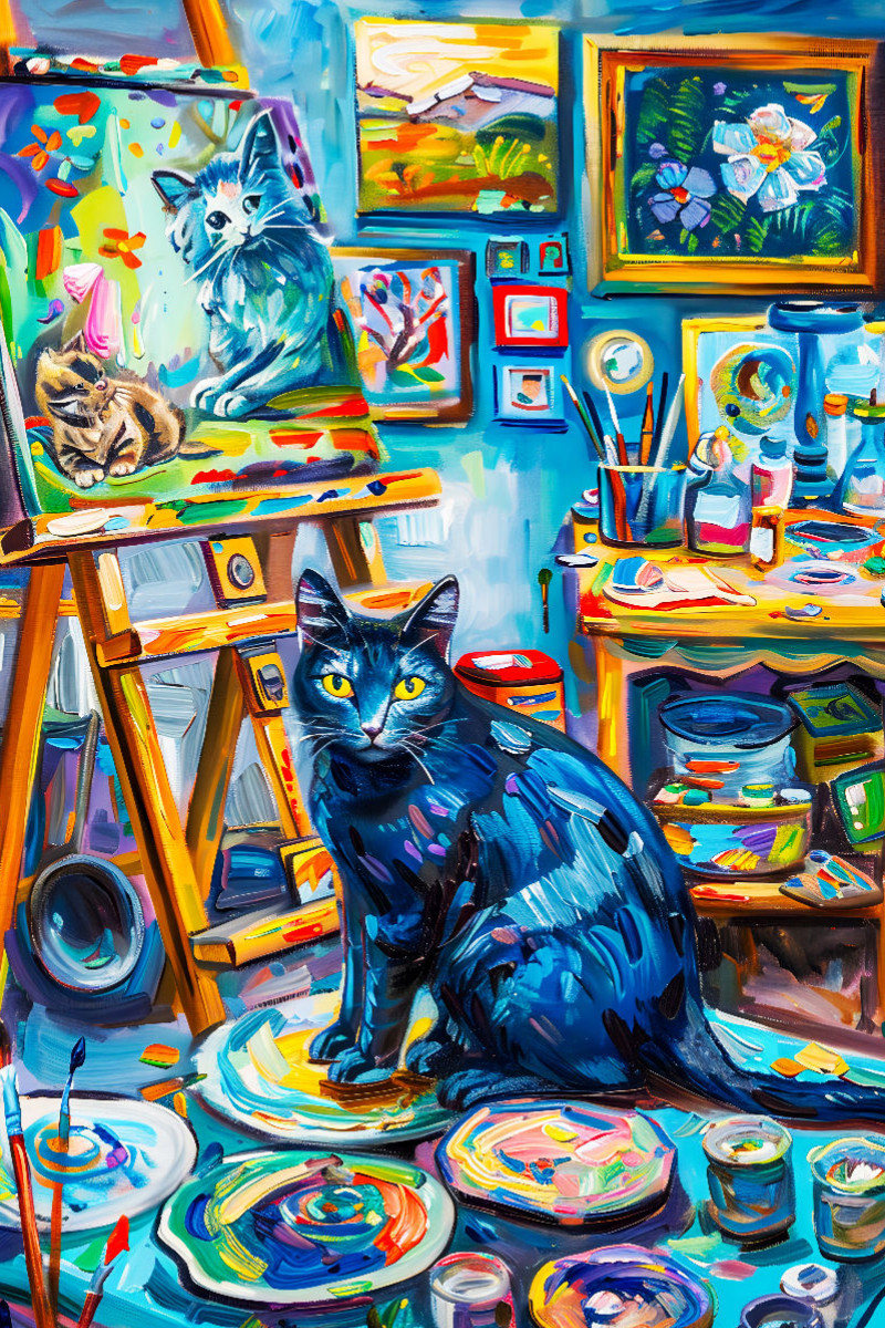 Modernes Porträt einer Katze in einem Atelier