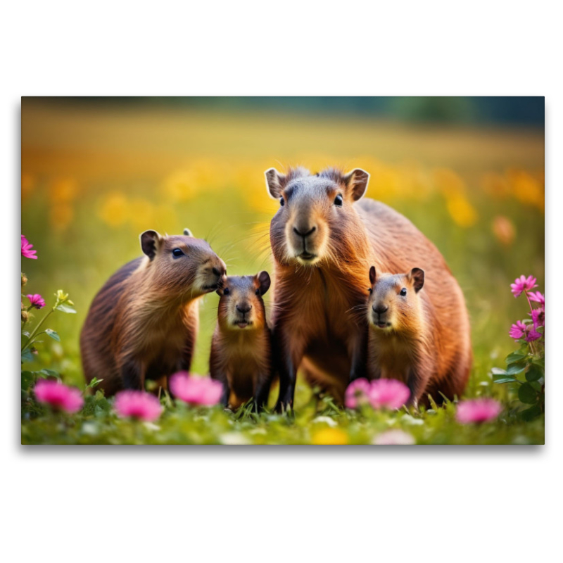 Familie Wasserschwein auf bunter Blumenwiese