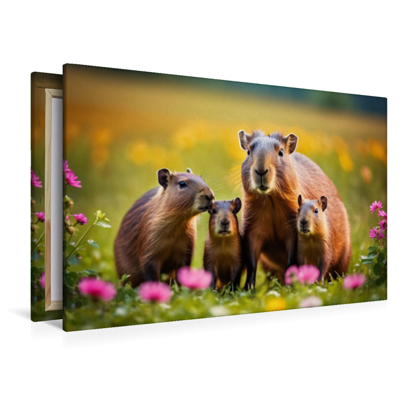 Familie Wasserschwein auf bunter Blumenwiese