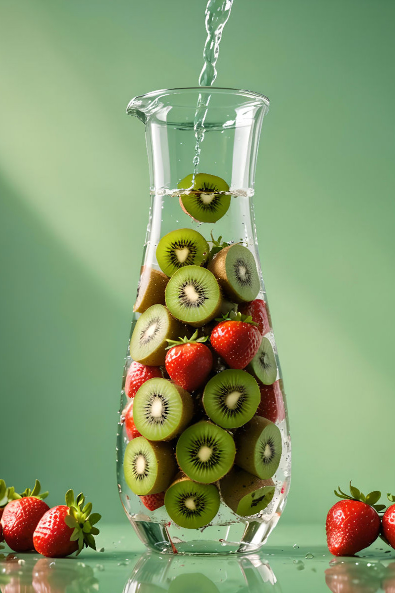 Infused Water Kreation mit Kiwis und Erdbeeren