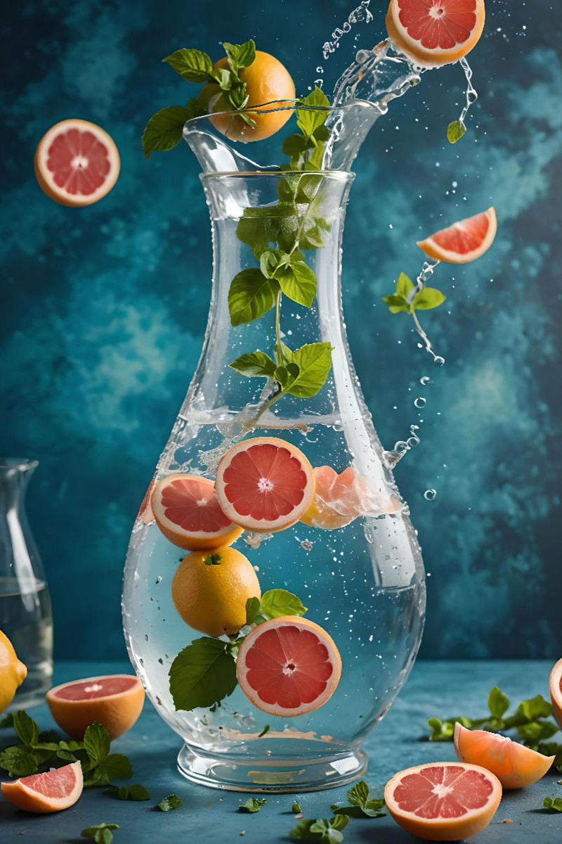 Infused water Kreation mit Grapefruit und Zitronenmelisse