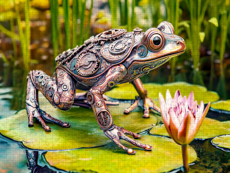 Metall-Frosch auf Seerose: Kreative Gartendeko mit Upcycling-Charme