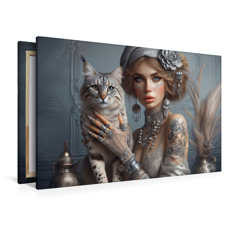 Ein Motiv aus dem Kalender Luxuriöser Bohemian Flair - Elegante Frauen mit anmutigen Katzen