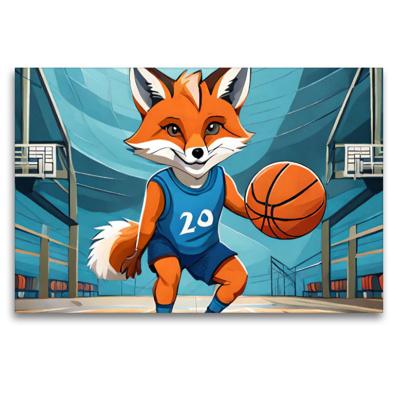 Ein Schlaufuchs spielt Basketbal