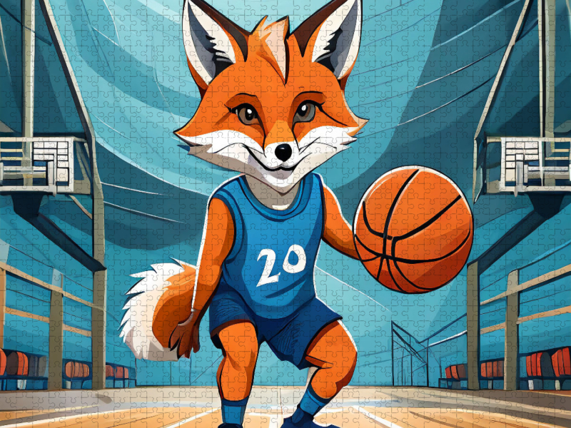 Ein Schlaufuchs spielt Basketbal