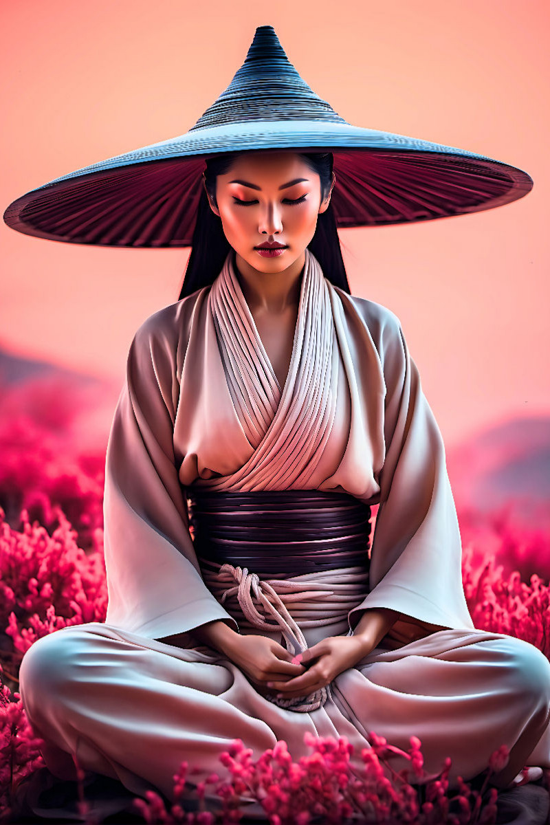 Zen - asiatische Frau, versunken in tiefer Meditation