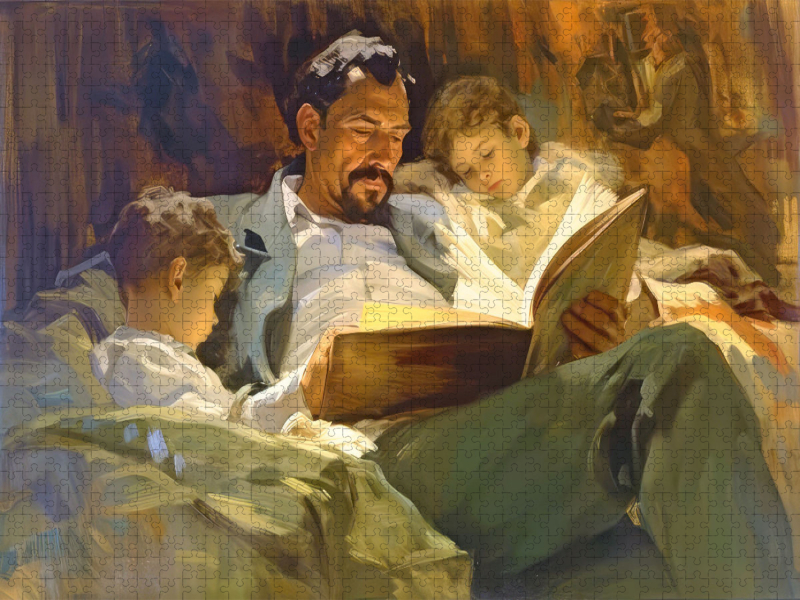 A father reads a story to his children