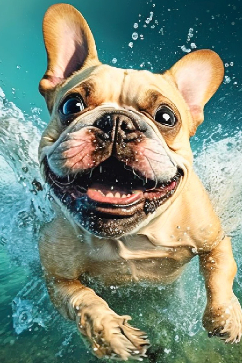 Französische Bulldogge im Wasser