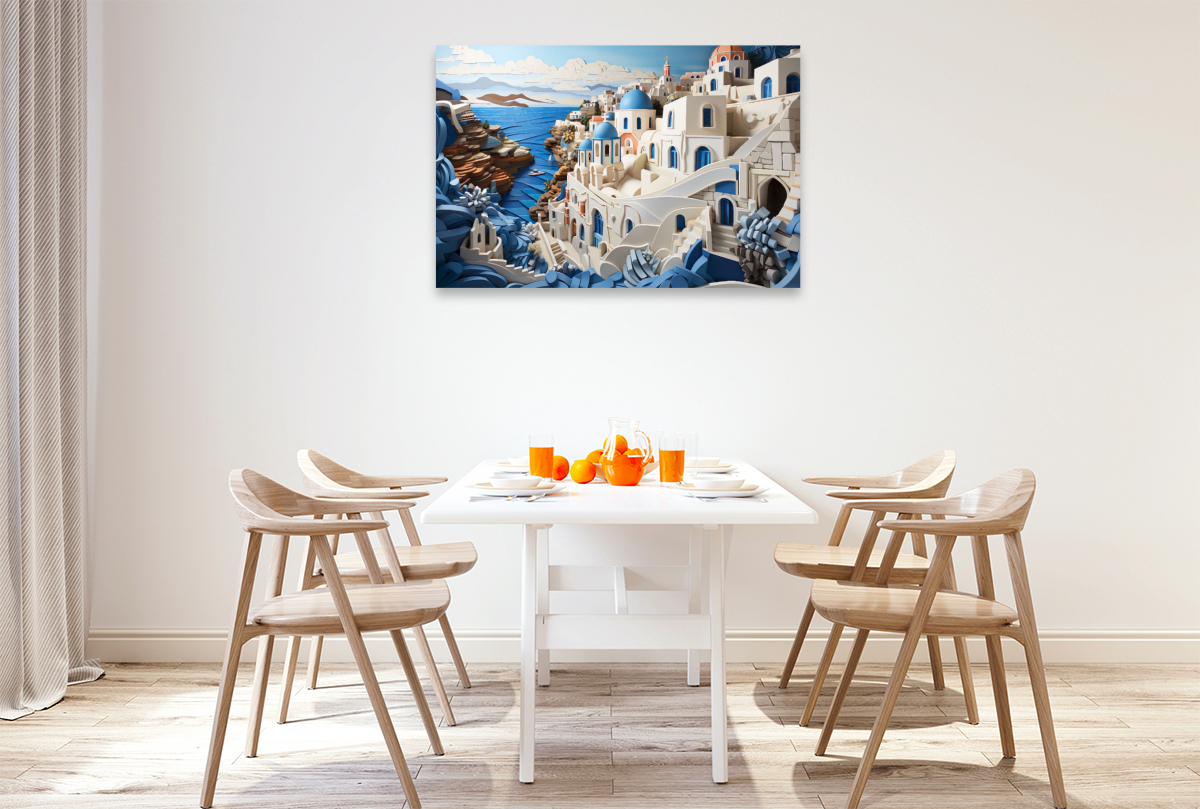 Santorini in Papierschichtkunst