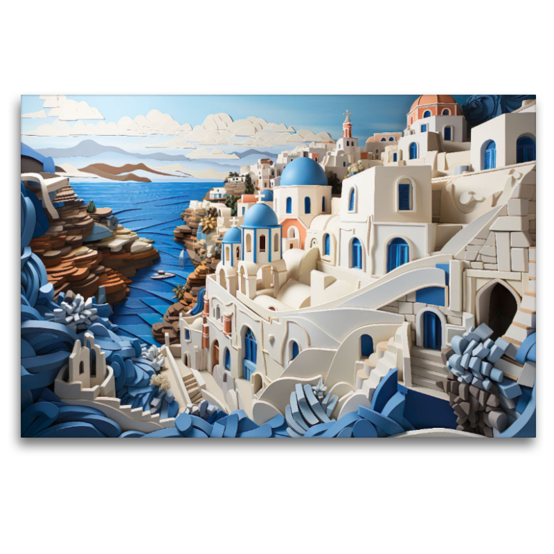 Santorini in Papierschichtkunst