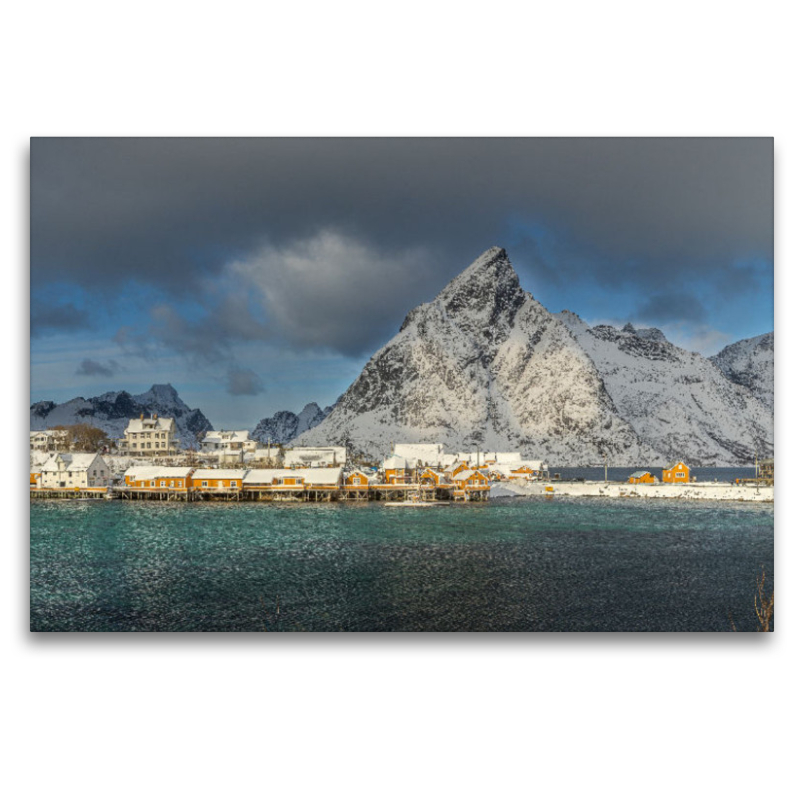 Winterlandschaft in Sakrisøy auf den Lofoten