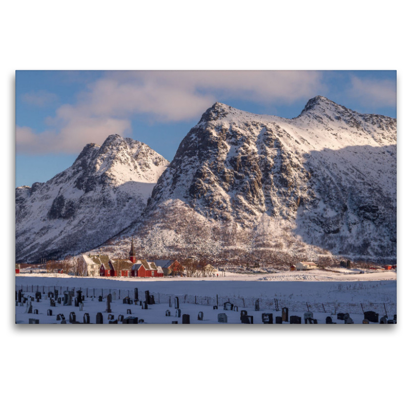 Rote Flakstad Kirche auf den Lofoten