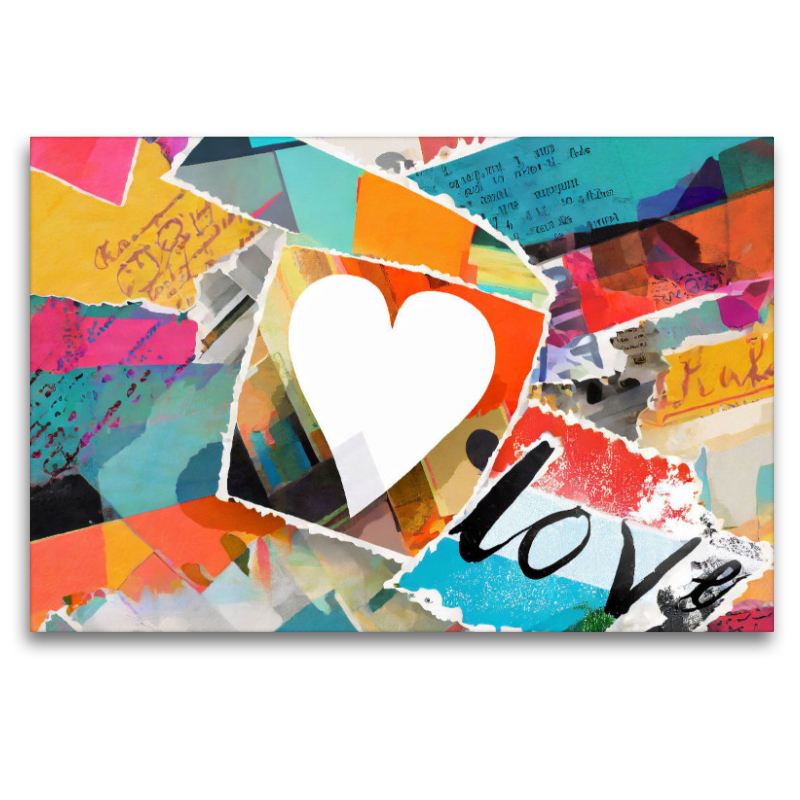 Abstrakt buntes Design mit Herz und Text Love