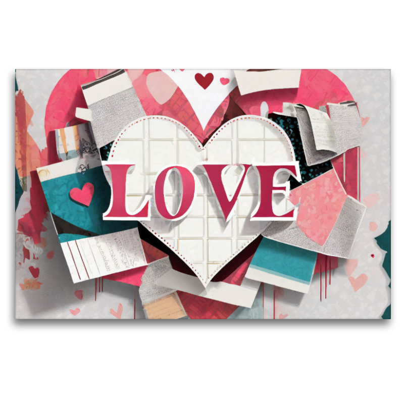 Abstrakt buntes Design mit Herz und Text Love