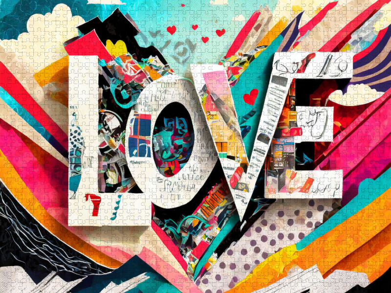 Buntes gerissenes Papier Design mit Text Love