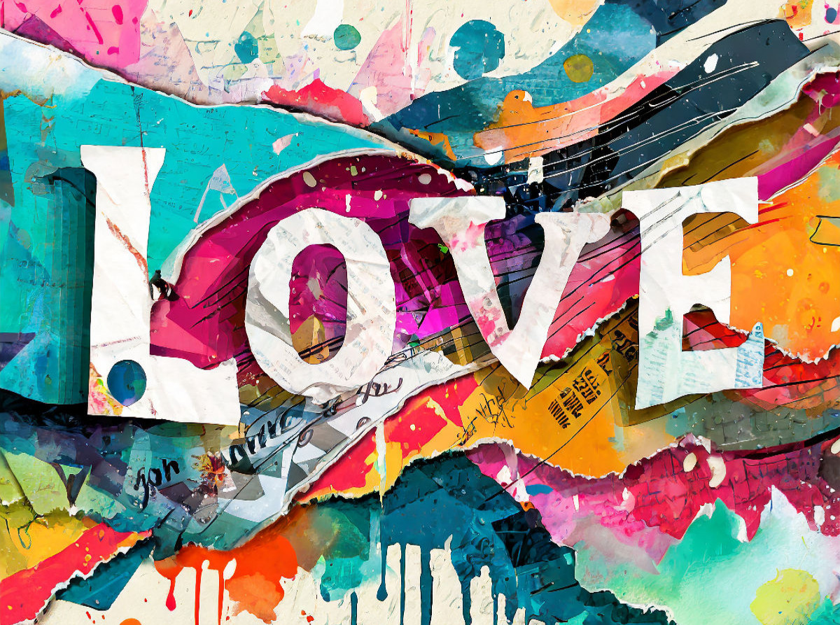 Abstrakt bunte Kunst mit Text Love