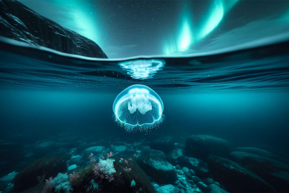 Mondquallen in einem norwegischen Fjord