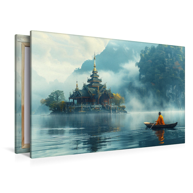 Einsamer buddhistischer Tempel auf einem See am Morgen