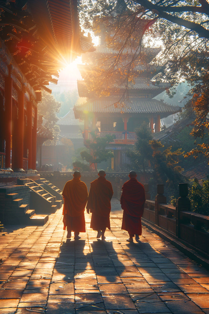 Morgenlicht am buddhistischen Tempel