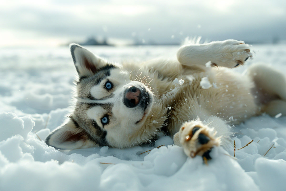 Husky liegt im Schnee