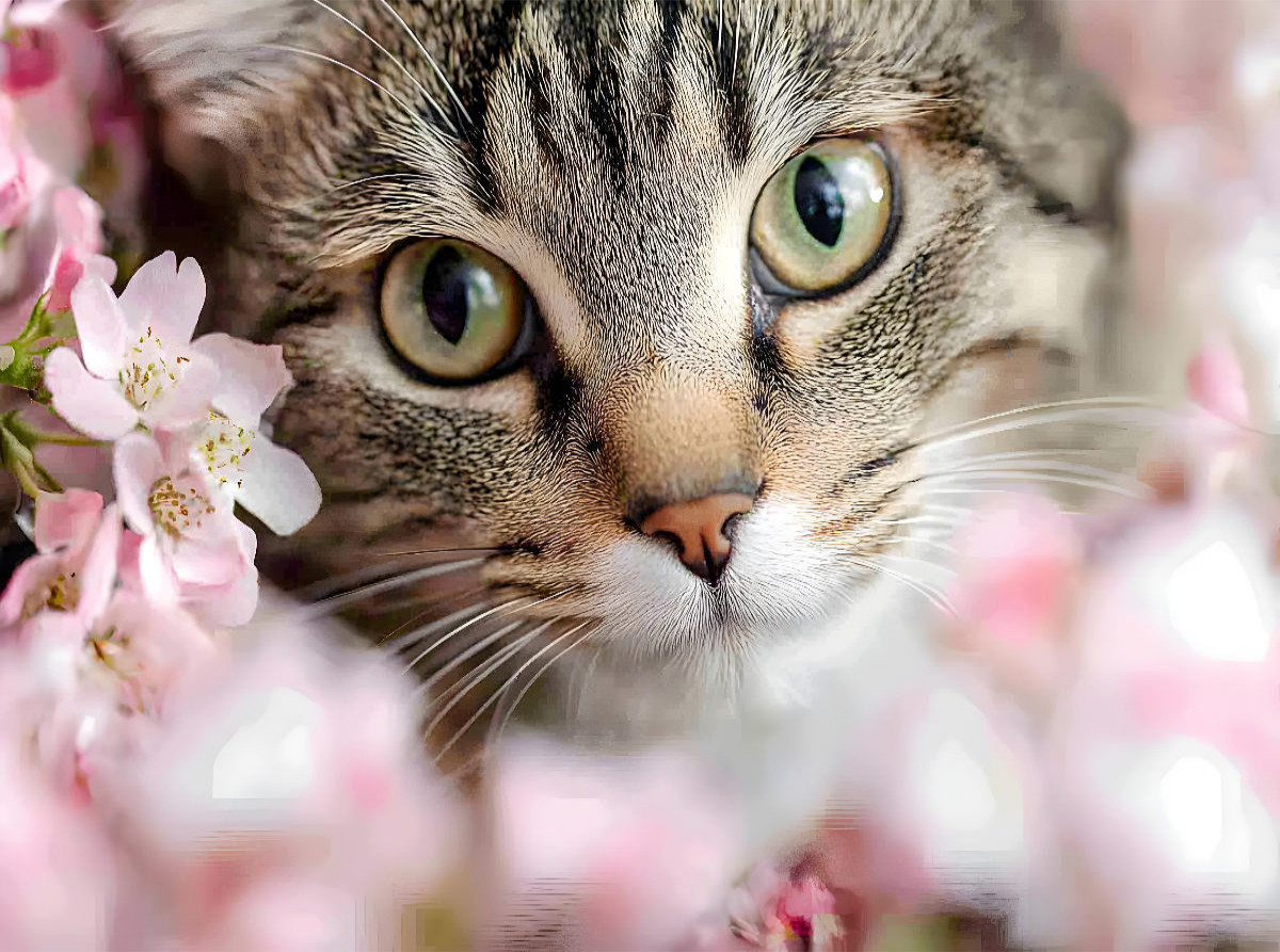 Wunderschöne Tigerkatze im Frühling