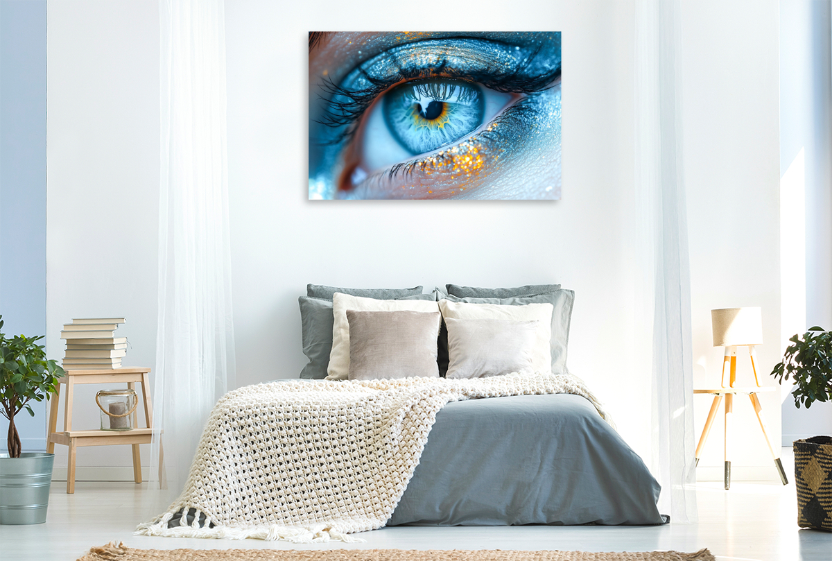 Himmelblaue Augen mit glitzernder Iris