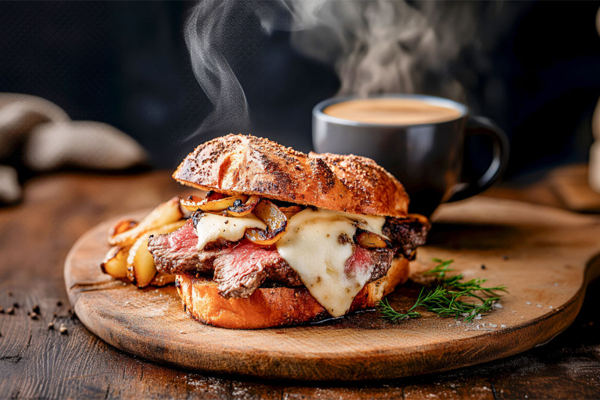 Einfach nur lecker - dünn gebratene Rinderfiletstreifen, mit Käse überbacken und gedünsteten Zwiebelstückchen auf einem knusprigen italienischen Brötchen