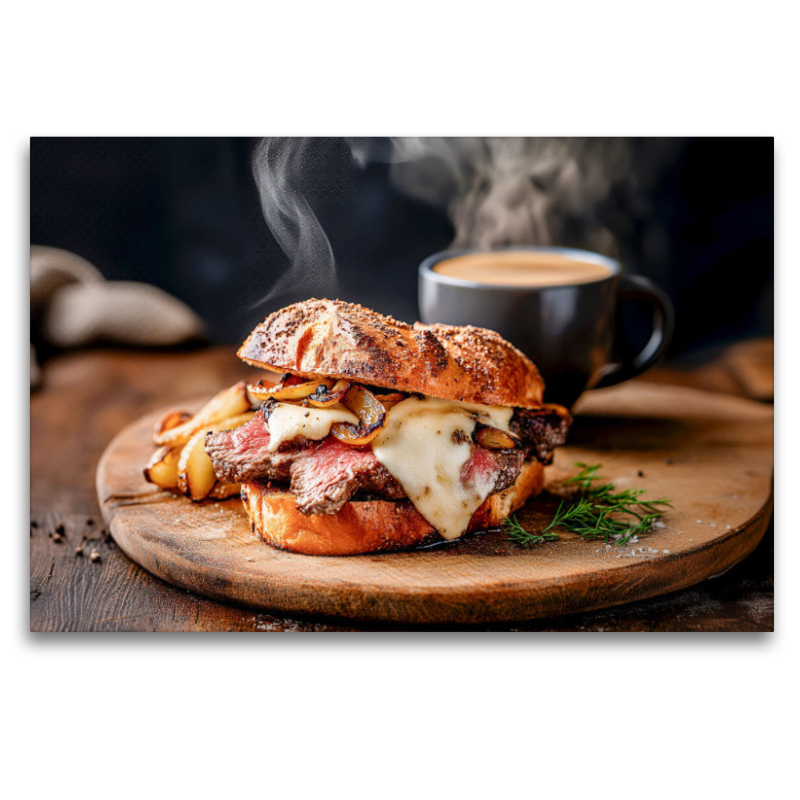 Einfach nur lecker - dünn gebratene Rinderfiletstreifen, mit Käse überbacken und gedünsteten Zwiebelstückchen auf einem knusprigen italienischen Brötchen