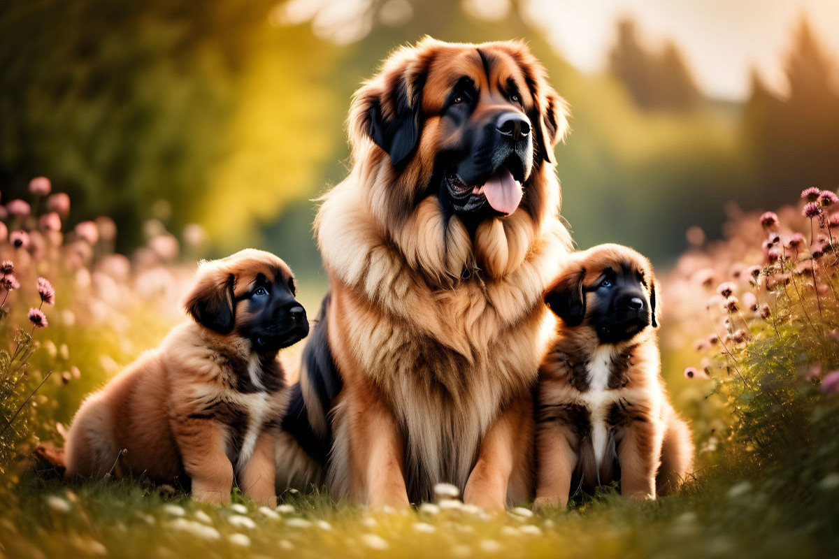 Leonberger mit Welpen