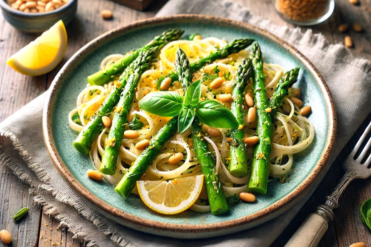 Frische Pasta mit grünem Spargel