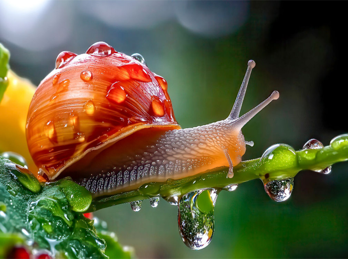 Naturschauspiel - kleine Schnecke auf Tautropen