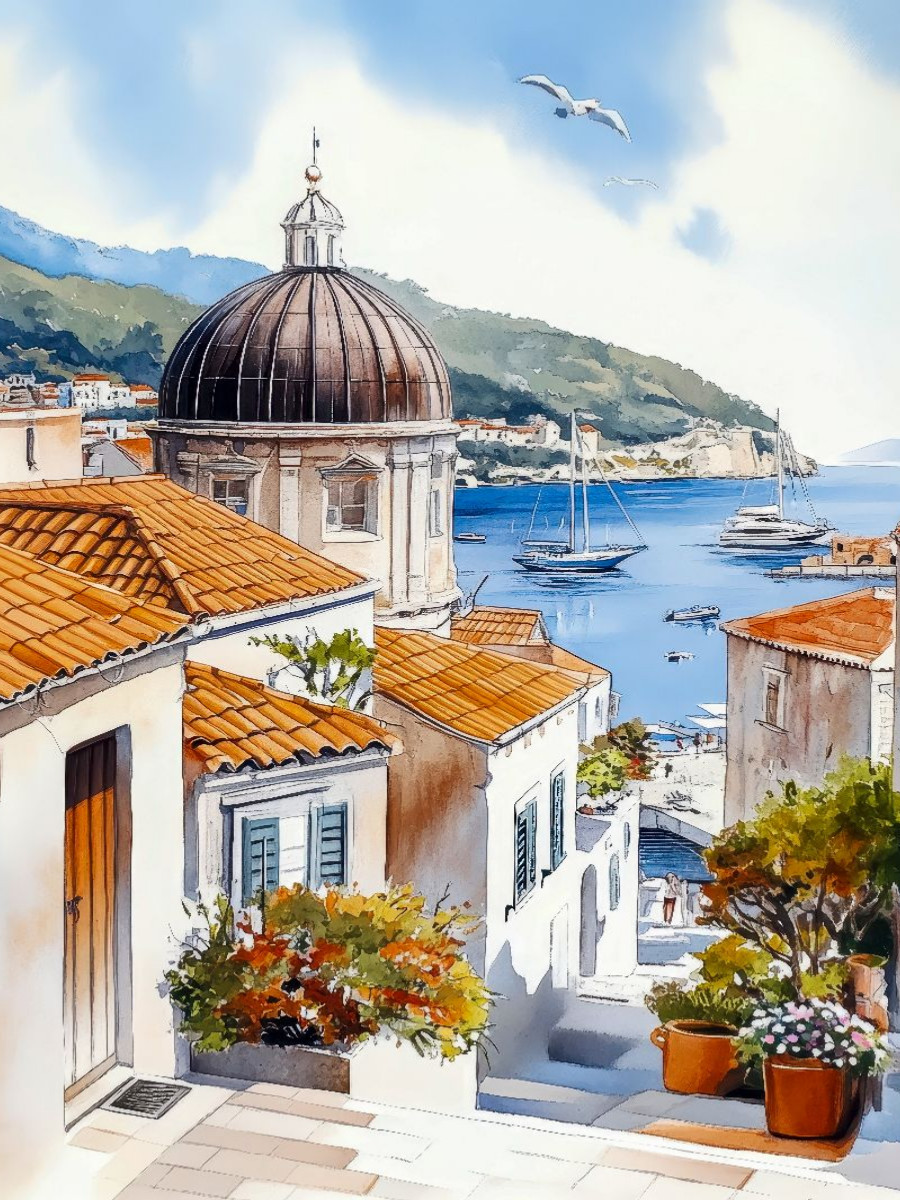 Blick auf Dubrovnik - Altstadt und die Adriaküste
