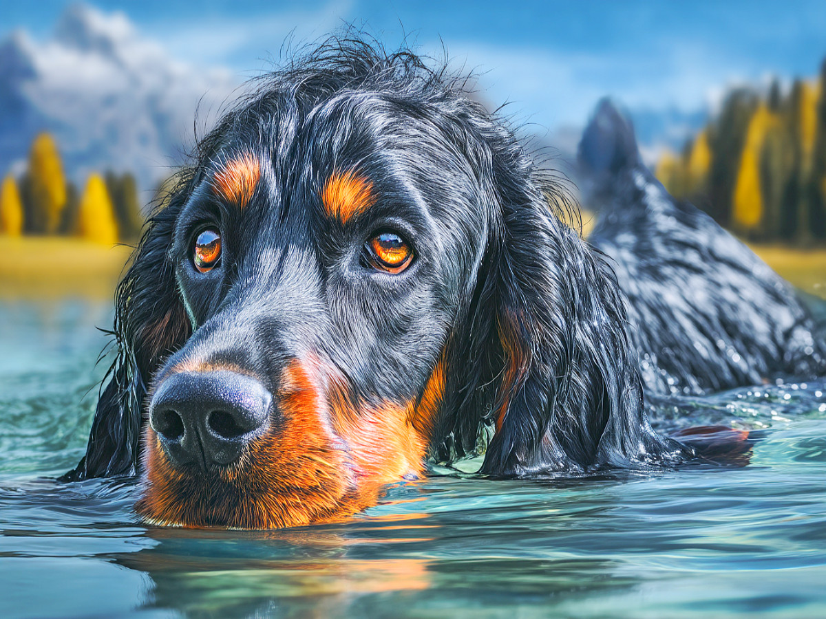 Gordon Setter im Wasser