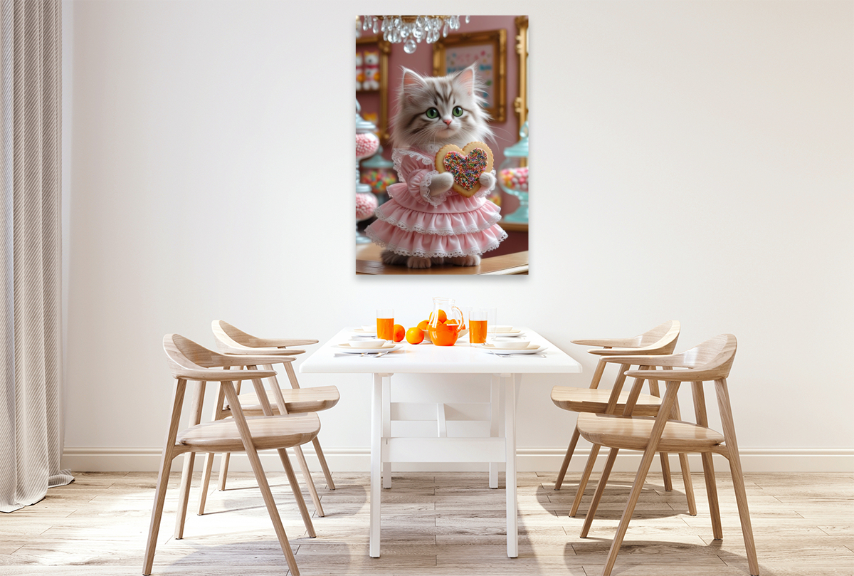 Katzenbaby mit Rüschenkleid im Bonbonparadies