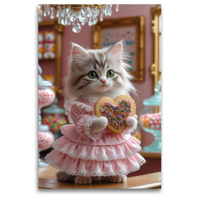 Katzenbaby mit Rüschenkleid im Bonbonparadies