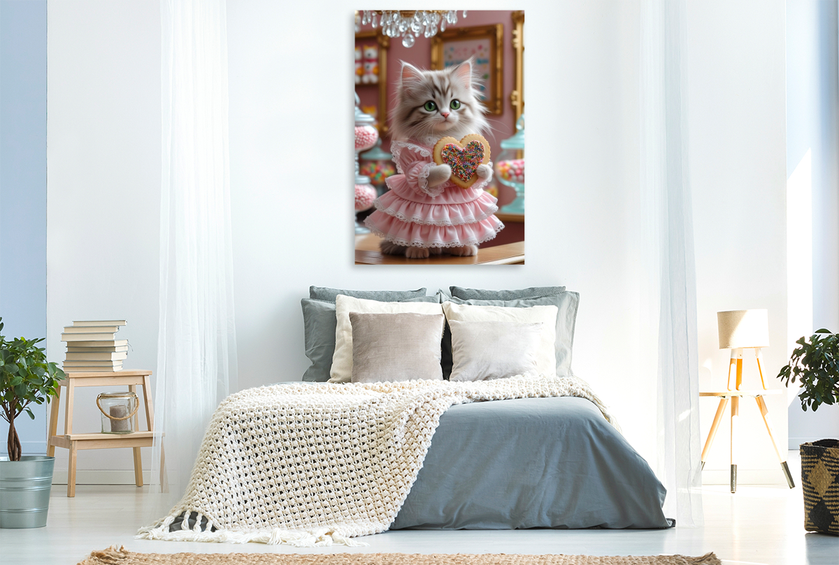 Katzenbaby mit Rüschenkleid im Bonbonparadies