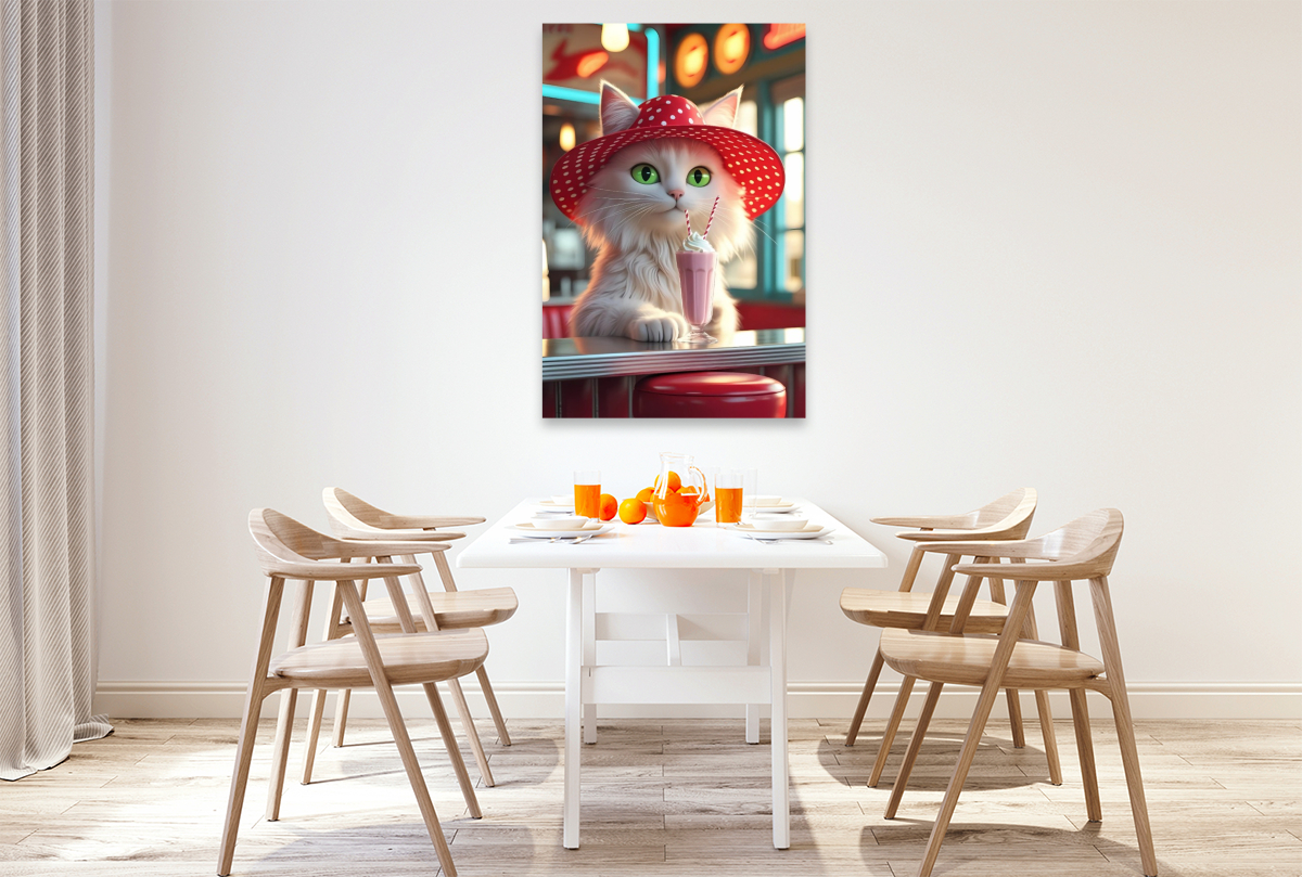Katzen-Diva im Diner mit Milchshake – lustiges Retro-Motiv für Katzenfreunde