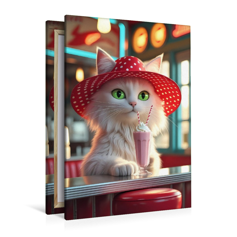 Katzen-Diva im Diner mit Milchshake – lustiges Retro-Motiv für Katzenfreunde