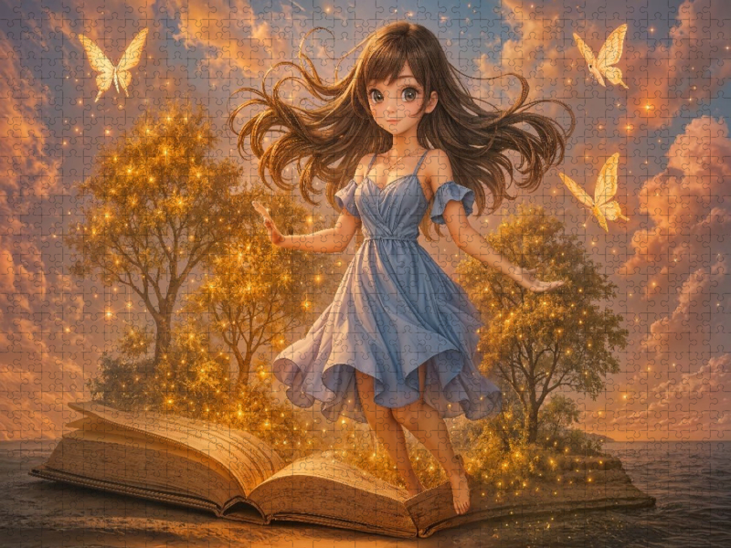 Animewelt Heldin zwischen Seiten
