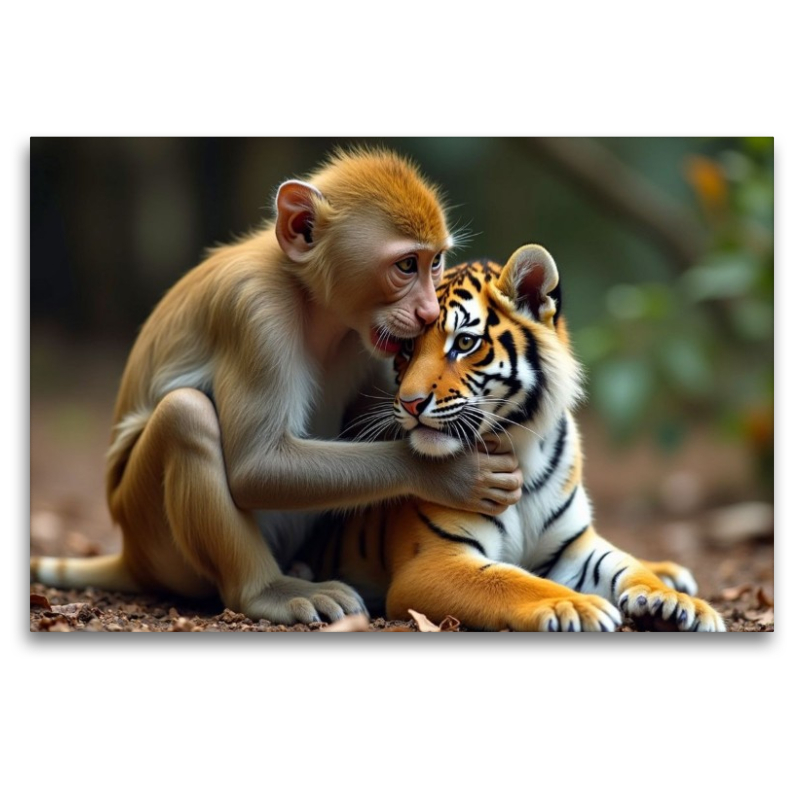 Äffchen mit jungem Tiger