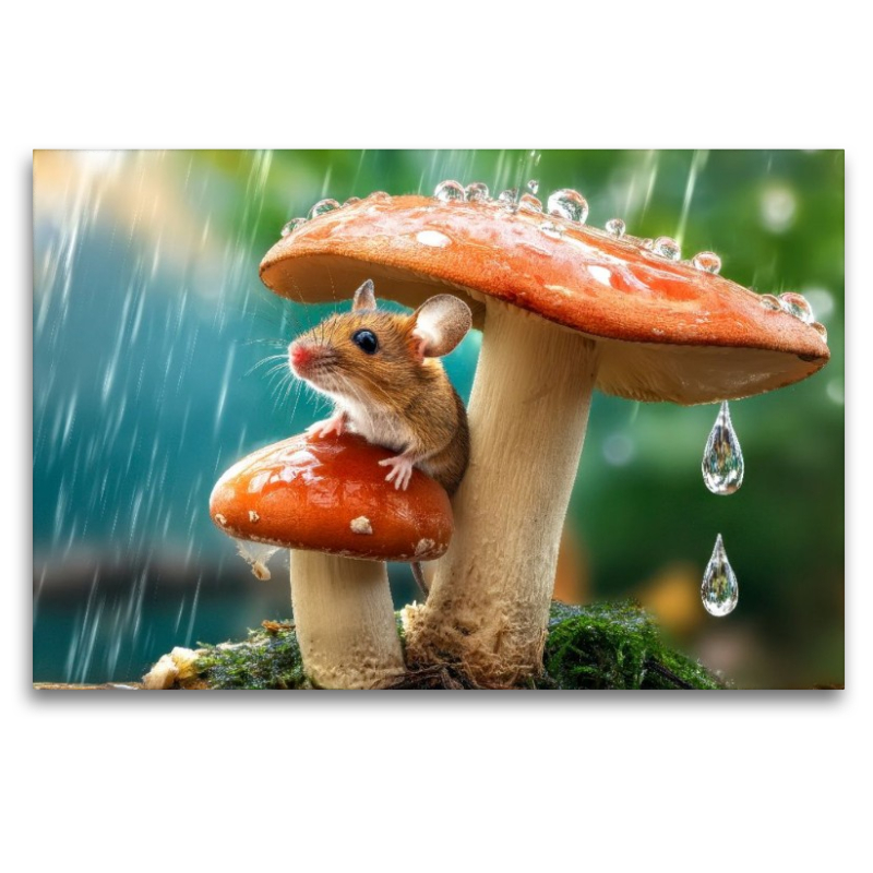 Fantastisch - ein Stuhl im Regen mit einem Regenschirm