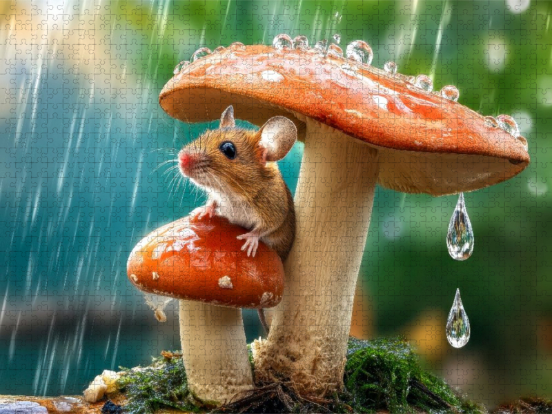 Fantastisch - ein Stuhl im Regen mit einem Regenschirm