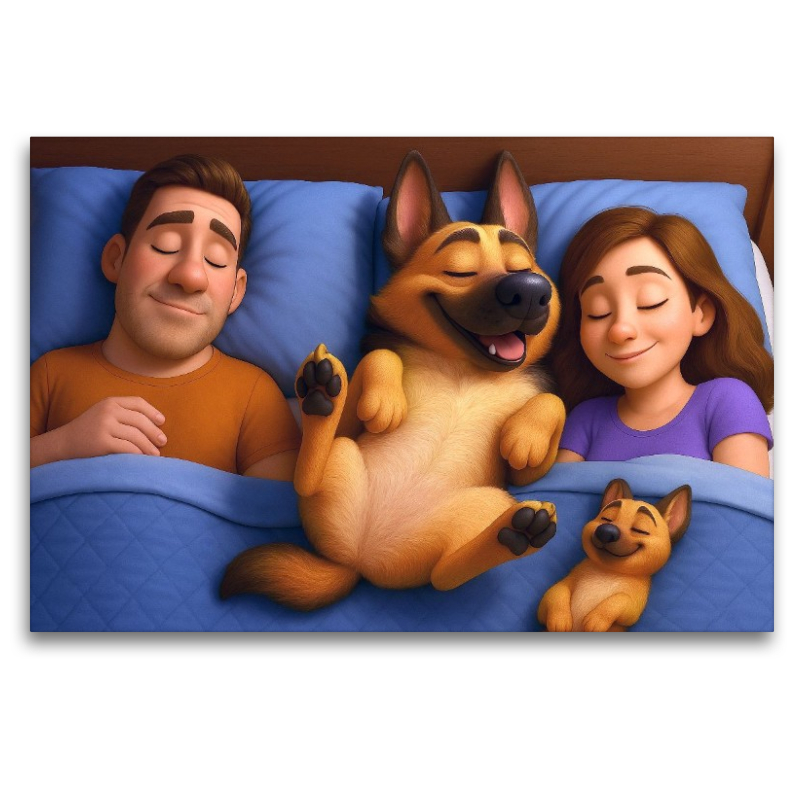 Familienfrieden - Schäferhund schläft im Bett