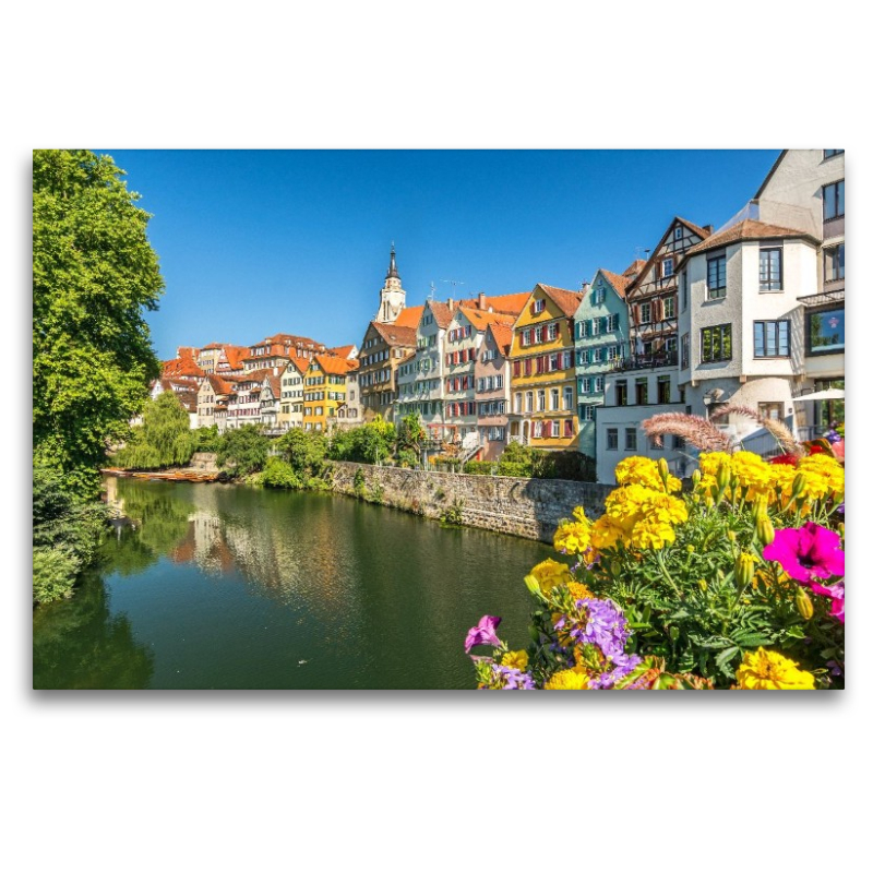 Historische Tübinger Neckarfront mit Blumenschmuck
