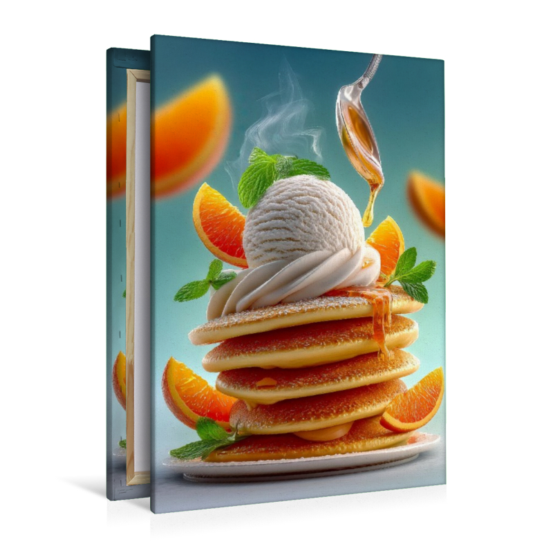 Duftende Pancakes werden verwöhnt von Vanilleeis und goldigem Sirup