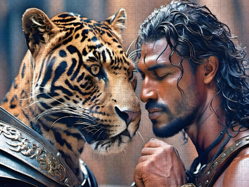 Heroischer Krieger mit mächtigem Jaguar