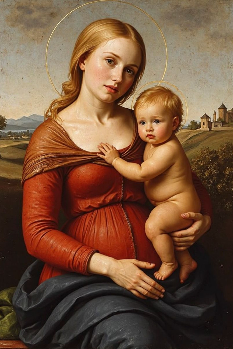 Inspiriert von Raffael/Madonna mit Kind (ca. 1508)