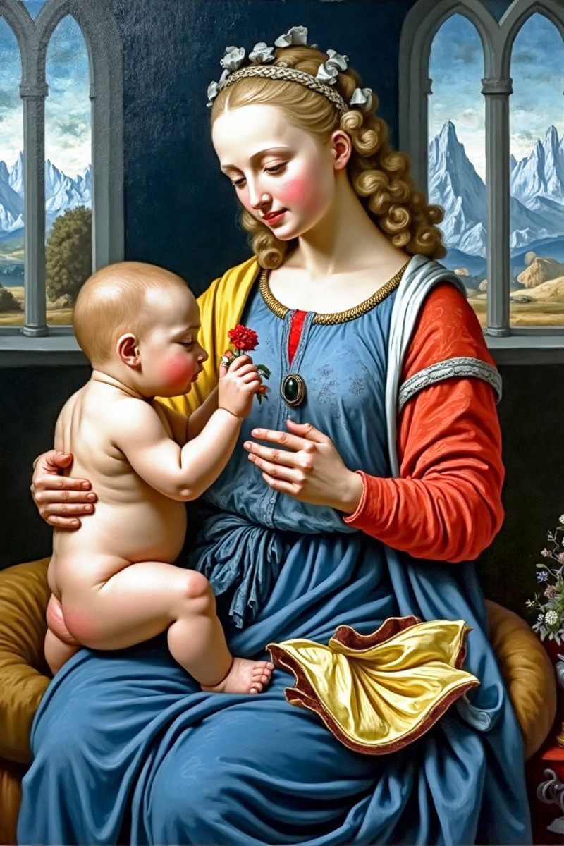 Inspiriert von Leonardo da Vinci/Madonna mit der Nelke (um 1475)