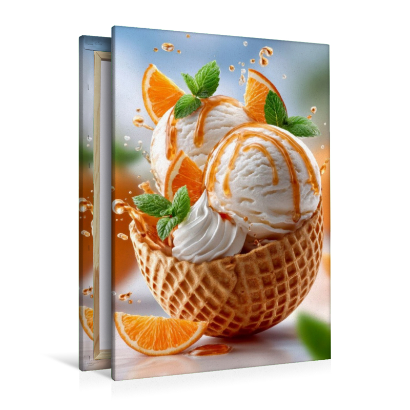 Herrlich verpackt in einer Waffel - Vanilleeis mit Orangen und Orangensirup