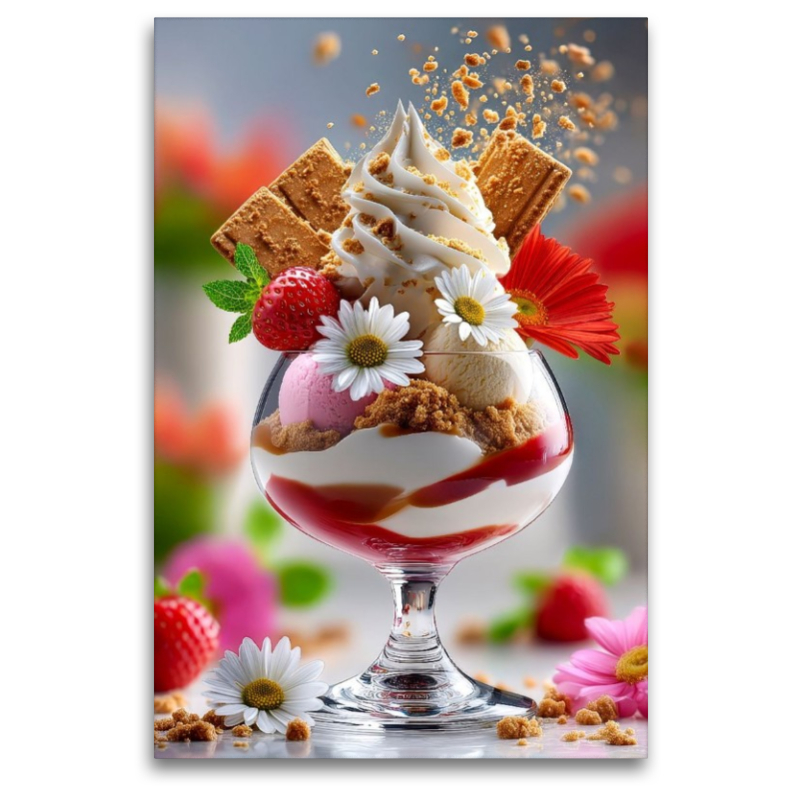 Welch eine Köstlichkeit: Eiscreme schmiegt sich auf Softeis, gekrönt mit Sahnetuff und Keks